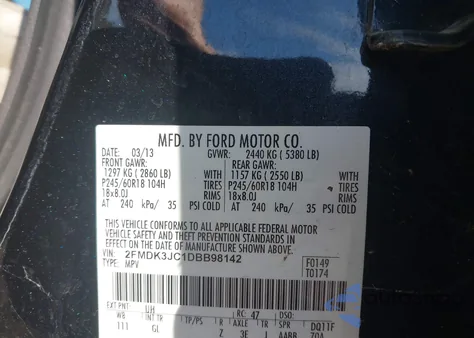 2013 Ford Edge Sel из США, поврежденный, VIN 2FMDK3JC1DBB98142